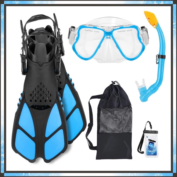 Swim Kids Blue Snorkeling Set Diving Mask Pool Flippers Fins Dry Top